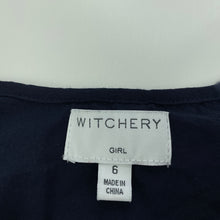 Load image into Gallery viewer, Girls WItchery, lined embroidered navy cotton dress, GUC, size 6, L: 72cm