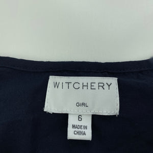 Girls WItchery, lined embroidered navy cotton dress, GUC, size 6, L: 72cm