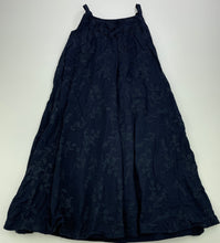Load image into Gallery viewer, Girls WItchery, lined embroidered navy cotton dress, GUC, size 6, L: 72cm
