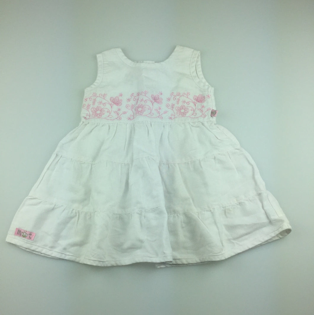 Girls Max and Tilly, cute white ramie / cotton embroidered dress, GUC, size 00