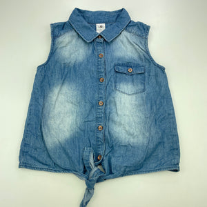 Girls H&T, chambray cotton tie front shirt, FUC, size 7,  