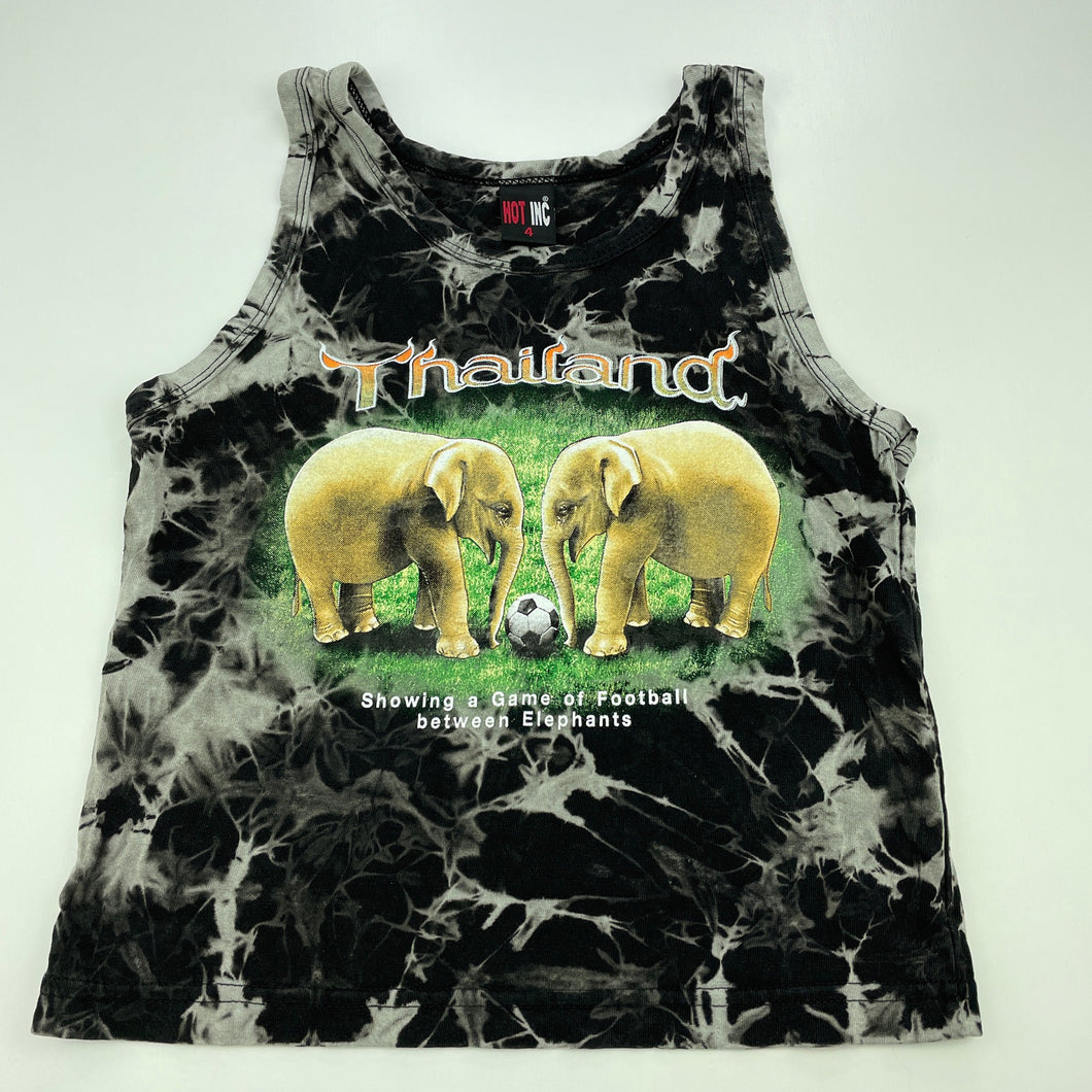 Boys HOT INC, tie dyed cotton singlet top, elephants, GUC, size 4,  