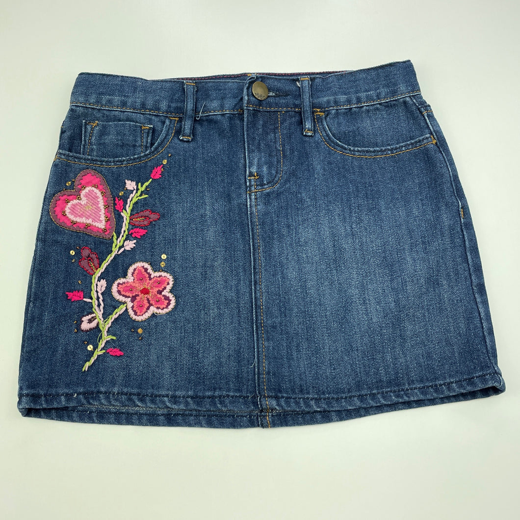 Girls GAP, embroidered denim skirt, adjustable, L: 29cm, GUC, size 8,  