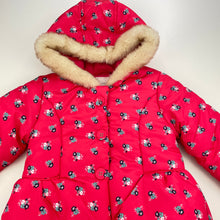 Load image into Gallery viewer, Girls Matalan, fleece lined floral winter jacket / coat, L: 49cm, EUC, size 3-4,  