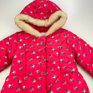 Girls Matalan, fleece lined floral winter jacket / coat, L: 49cm, EUC, size 3-4,  