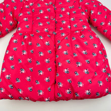 Load image into Gallery viewer, Girls Matalan, fleece lined floral winter jacket / coat, L: 49cm, EUC, size 3-4,  