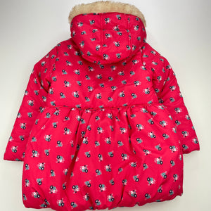Girls Matalan, fleece lined floral winter jacket / coat, L: 49cm, EUC, size 3-4,  
