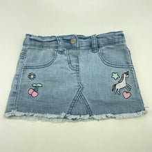 Load image into Gallery viewer, Girls Kids &amp; Co, blue stretch denim skirt, adjustable, unicorn, GUC, size 2,  