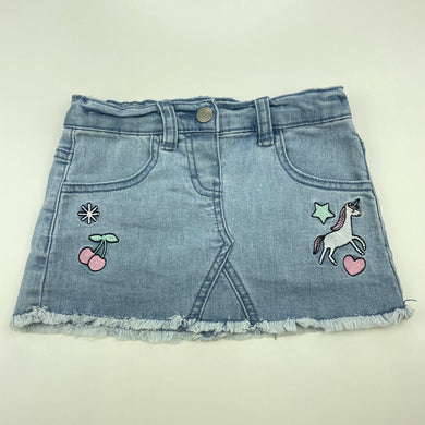 Girls Kids & Co, blue stretch denim skirt, adjustable, unicorn, GUC, size 2,  