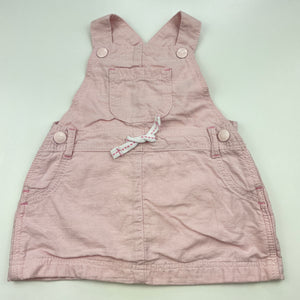 Girls Kids & Co, pink cotton overalls dress / pinafore, EUC, size 000, L: 35cm