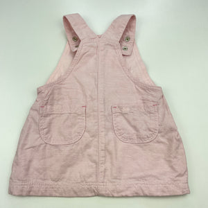 Girls Kids & Co, pink cotton overalls dress / pinafore, EUC, size 000, L: 35cm