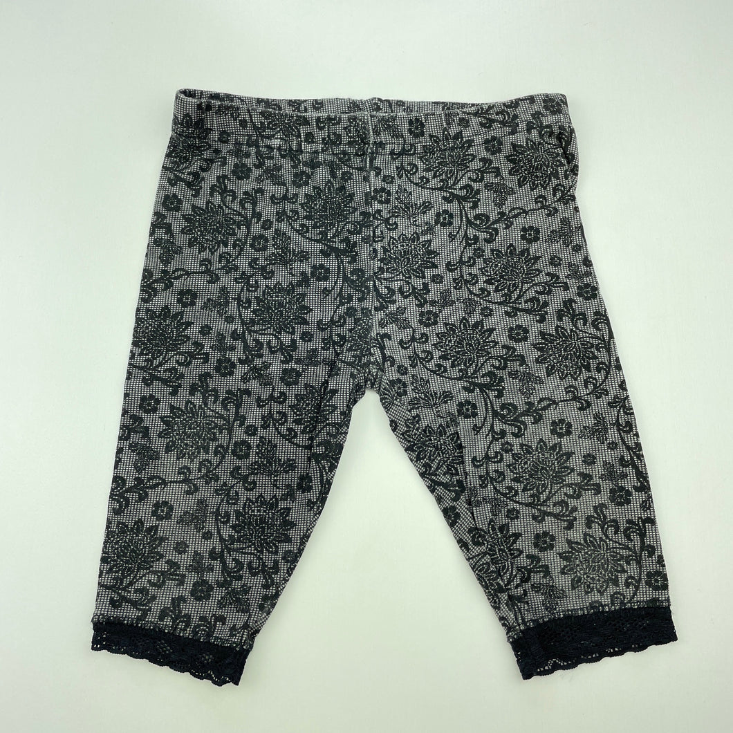 Girls H&T, stretchy floral lace trim leggings, Inside leg: 16cm, GUC, size 1,  