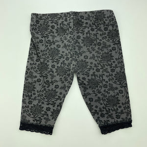 Girls H&T, stretchy floral lace trim leggings, Inside leg: 16cm, GUC, size 1,  