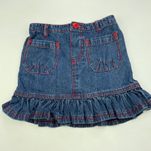 Load image into Gallery viewer, Girls Dymples, blue denim skirt, elasticated, L: 26.5cm, GUC, size 2,  