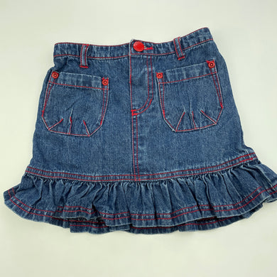 Girls Dymples, blue denim skirt, elasticated, L: 26.5cm, GUC, size 2,  