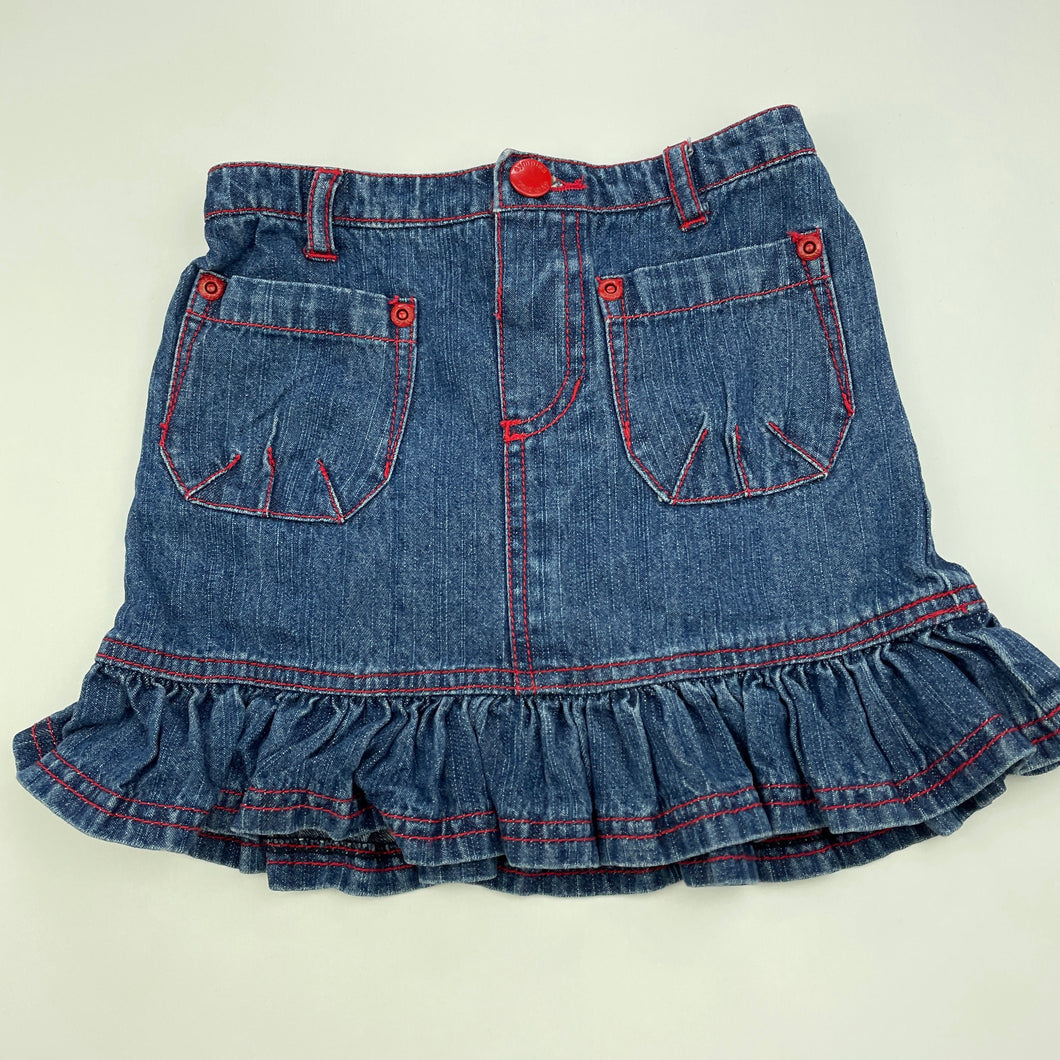 Girls Dymples, blue denim skirt, elasticated, L: 26.5cm, GUC, size 2,  