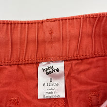 Load image into Gallery viewer, Boys Baby Berry, orange cotton shorts, elasticated, GUC, size 0,  