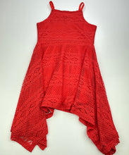 Load image into Gallery viewer, Girls Bardot Junior, lined red/orange lace party dress, GUC, size 7, L: 64cm at front