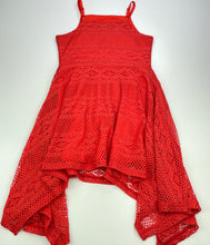 Load image into Gallery viewer, Girls Bardot Junior, lined red/orange lace party dress, GUC, size 7, L: 64cm at front