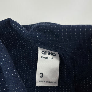 Boys Anko, navy cotton short sleeve shirt, FUC, size 3,  