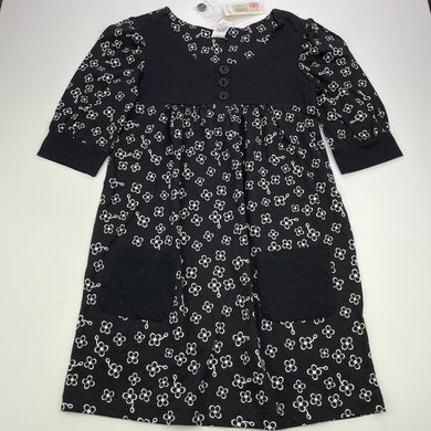 Girls Target, black & white floral cotton casual dress, NEW, size 9, L: 67cm