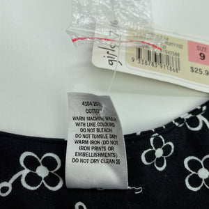 Girls Target, black & white floral cotton casual dress, NEW, size 9, L: 67cm