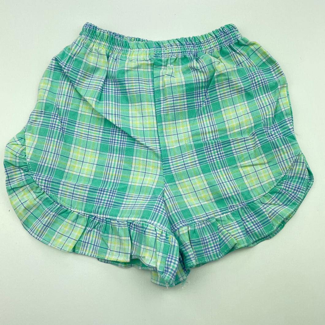 Girls checked, lightweight cotton shorts, elasticated, EUC, size 00,  