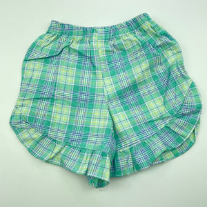 Girls checked, lightweight cotton shorts, elasticated, EUC, size 00,  