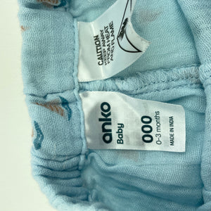 unisex Anko, lightweight cotton shorts, elasticated, EUC, size 000,  