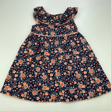 Girls Penelope Mack, lined navy floral cotton summer dress, EUC, size 1-2, L: 46cm