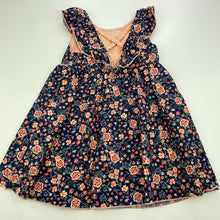 Load image into Gallery viewer, Girls Penelope Mack, lined navy floral cotton summer dress, EUC, size 1-2, L: 46cm