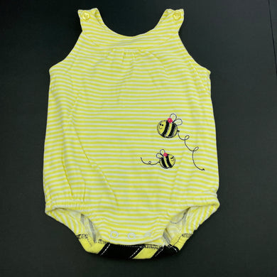 Girls Sprout, striped cotton romper, bees, EUC, size 000,  