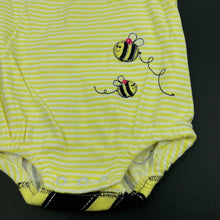 Load image into Gallery viewer, Girls Sprout, striped cotton romper, bees, EUC, size 000,  