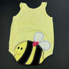 Load image into Gallery viewer, Girls Sprout, striped cotton romper, bees, EUC, size 000,  