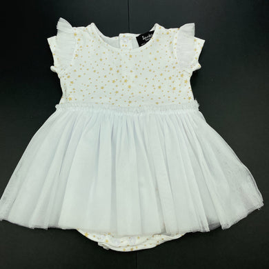Girls Bardot Junior, white & gold tutu romper, EUC, size 0,  
