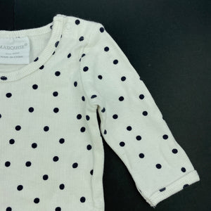 unisex Marquise, ribbed navy spot bodysuit / romper, GUC, size 000,  
