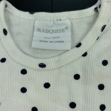 Load image into Gallery viewer, unisex Marquise, ribbed navy spot bodysuit / romper, GUC, size 000,  