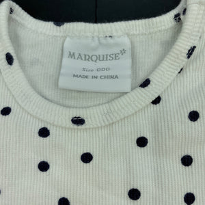unisex Marquise, ribbed navy spot bodysuit / romper, GUC, size 000,  