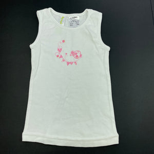 Girls Dymples, white cotton singlet top, bird, GUC, size 0,  