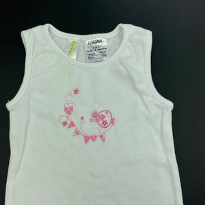 Girls Dymples, white cotton singlet top, bird, GUC, size 0,  