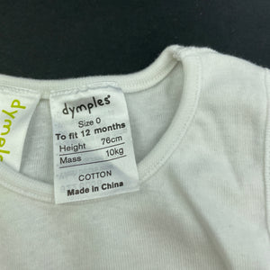 Girls Dymples, white cotton singlet top, bird, GUC, size 0,  