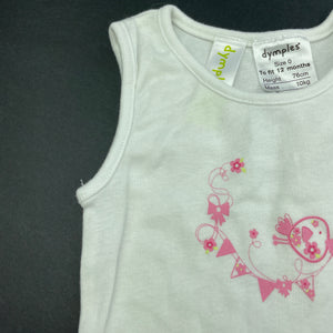 Girls Dymples, white cotton singlet top, bird, GUC, size 0,  