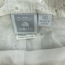 Load image into Gallery viewer, Girls Baby World, lined broderie overalls / romper, EUC, size 00,  