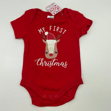 unisex Baby Berry, red cotton Christmas bodysuit / romper, NEW, size 000,  