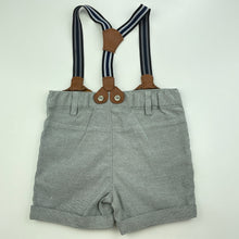 Load image into Gallery viewer, Boys Baby Baby, grey shorts, elasticated, braces, EUC, size 000,  