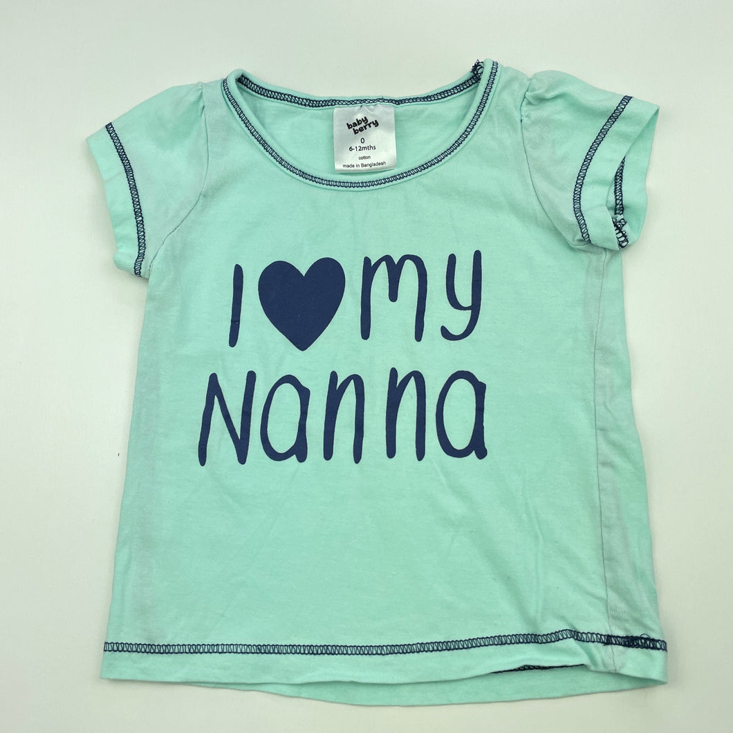 Girls Baby Berry, aqua cotton t-shirt / top, GUC, size 0,  