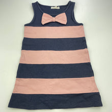 Load image into Gallery viewer, Girls Charlie &amp; Me, pink &amp; navy stripe dress, wash fade &amp; light marks, FUC, size 5, L: 52cm