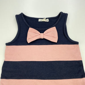 Girls Charlie & Me, pink & navy stripe dress, wash fade & light marks, FUC, size 5, L: 52cm