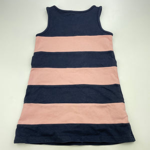 Girls Charlie & Me, pink & navy stripe dress, wash fade & light marks, FUC, size 5, L: 52cm