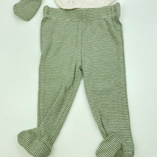 Load image into Gallery viewer, Boys Anko, green stripe organic cotton leggings, bib &amp; mits, EUC, size 0000,  